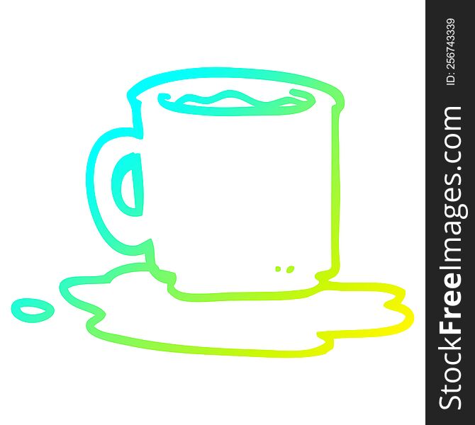 Cold Gradient Line Drawing Cartoon Of Spilt Mug Of Tea