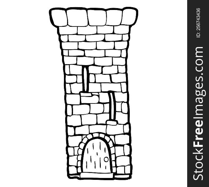 black and white cartoon old castle tower