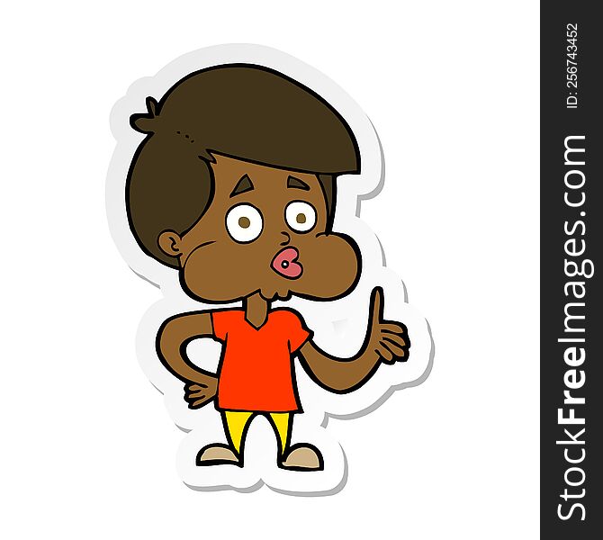 sticker of a cartoon boy giving thumbs up