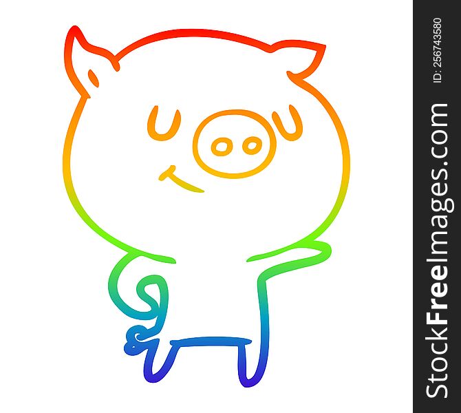 rainbow gradient line drawing of a happy cartoon pig