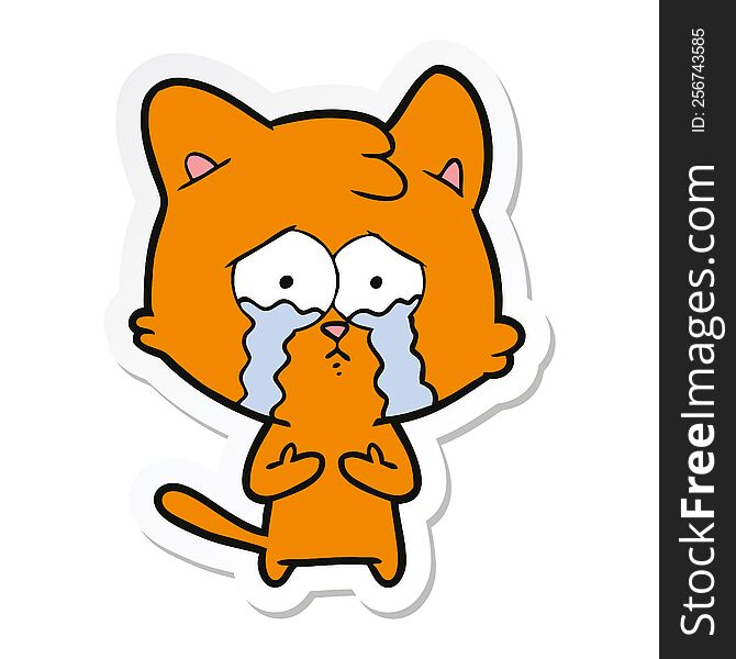 Sticker Of A Cat Crying Cartoon