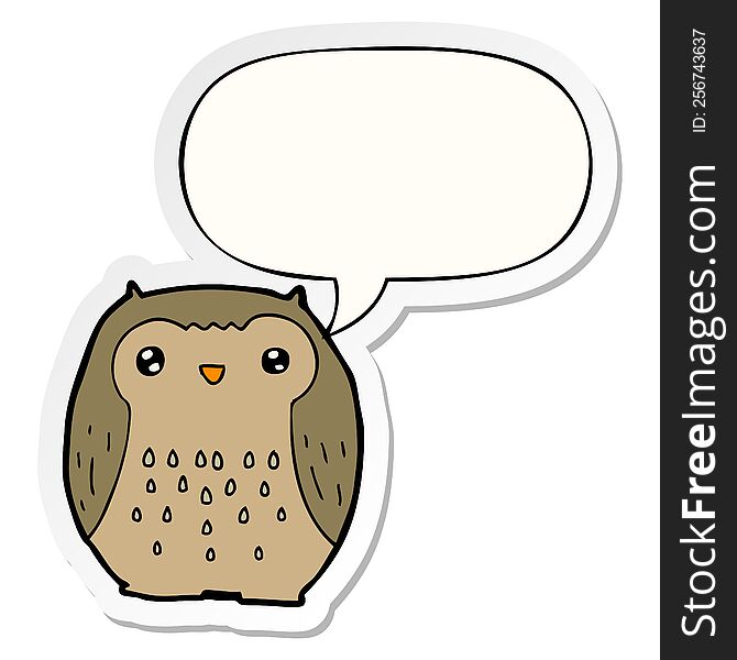Cute Cartoon Owl And Speech Bubble Sticker