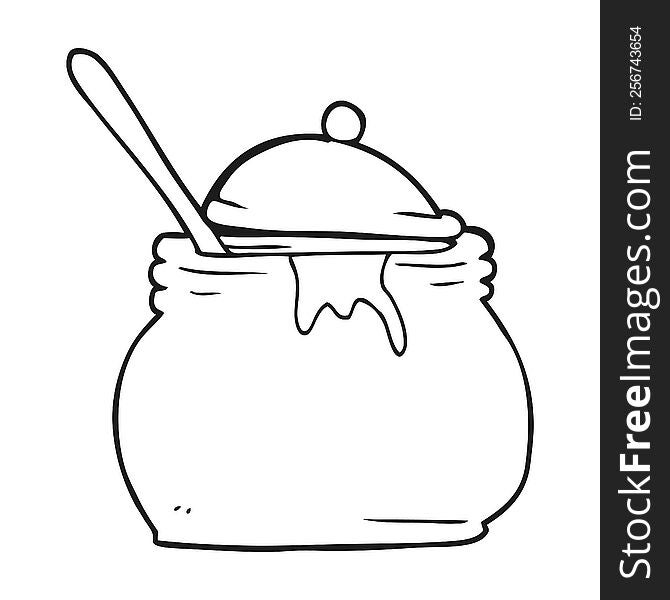 freehand drawn black and white cartoon mustard pot