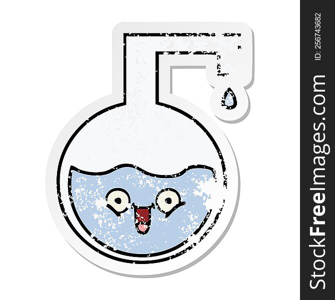 distressed sticker of a cute cartoon science bottle