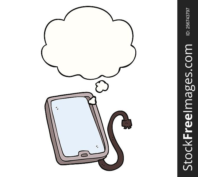 cartoon computer tablet with thought bubble. cartoon computer tablet with thought bubble