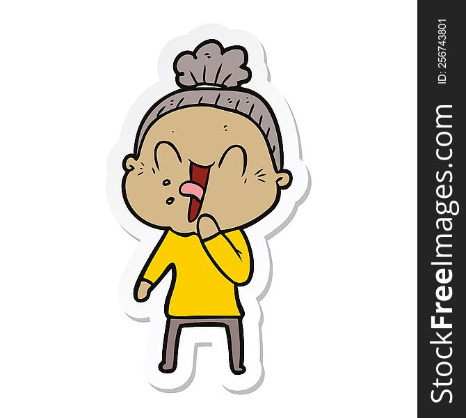 Sticker Of A Cartoon Happy Old Woman