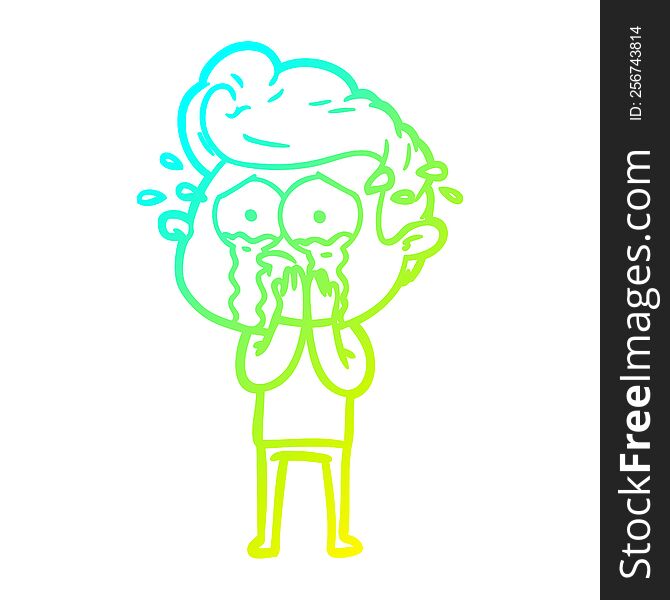 Cold Gradient Line Drawing Concerned Crying Man