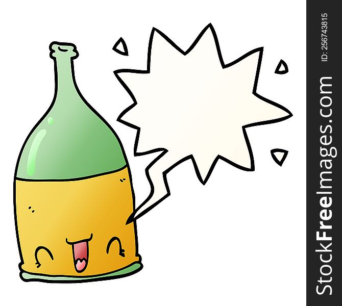 cartoon wine bottle with speech bubble in smooth gradient style