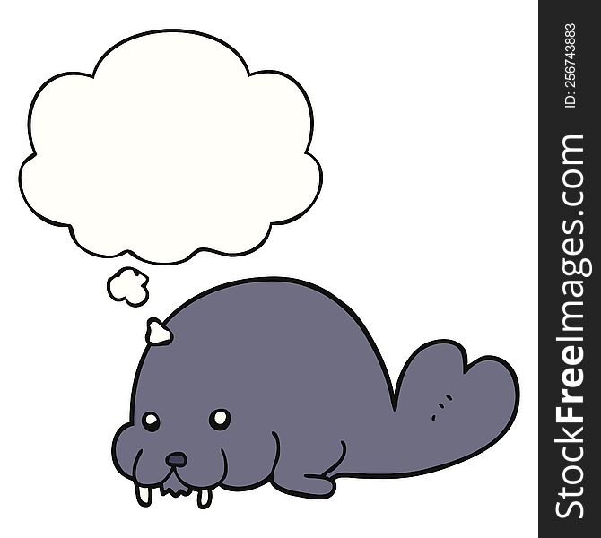 cute cartoon walrus with thought bubble. cute cartoon walrus with thought bubble