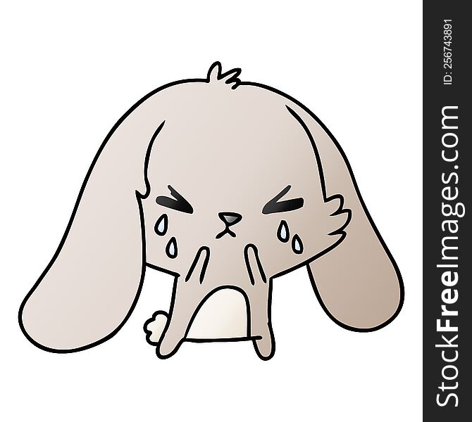 freehand drawn gradient cartoon of cute kawaii sad bunny