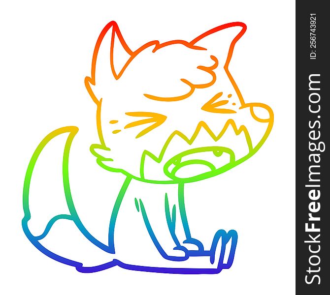 rainbow gradient line drawing of a angry cartoon fox sitting
