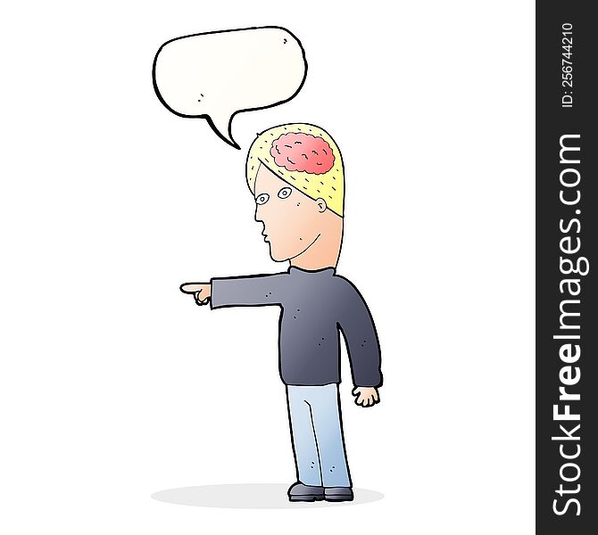 Cartoon Clever Man Pointing With Speech Bubble
