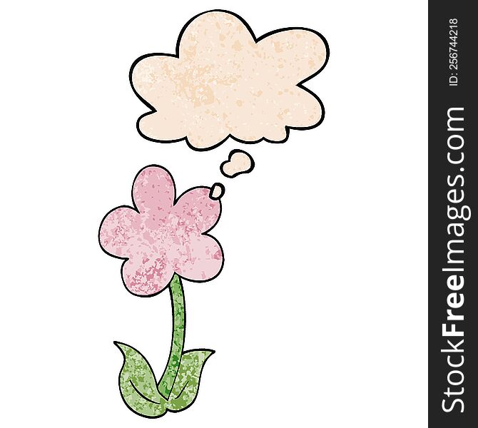 Cute Cartoon Flower And Thought Bubble In Grunge Texture Pattern Style