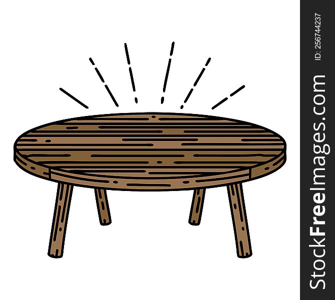 illustration of a traditional tattoo style wood table