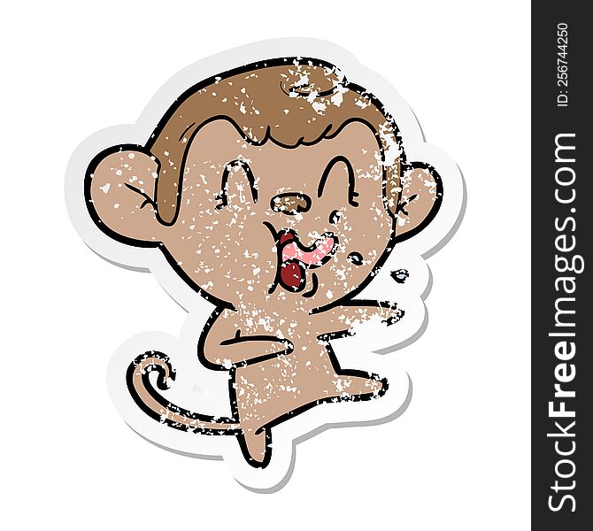 distressed sticker of a crazy cartoon monkey dancing