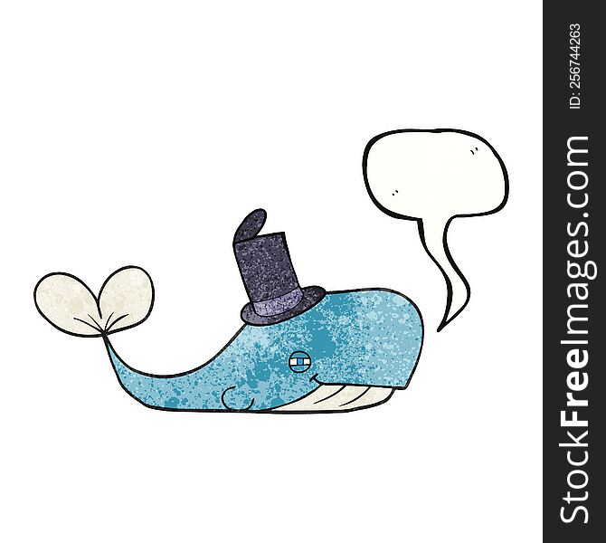 Speech Bubble Textured Cartoon Whale Wearing Hat