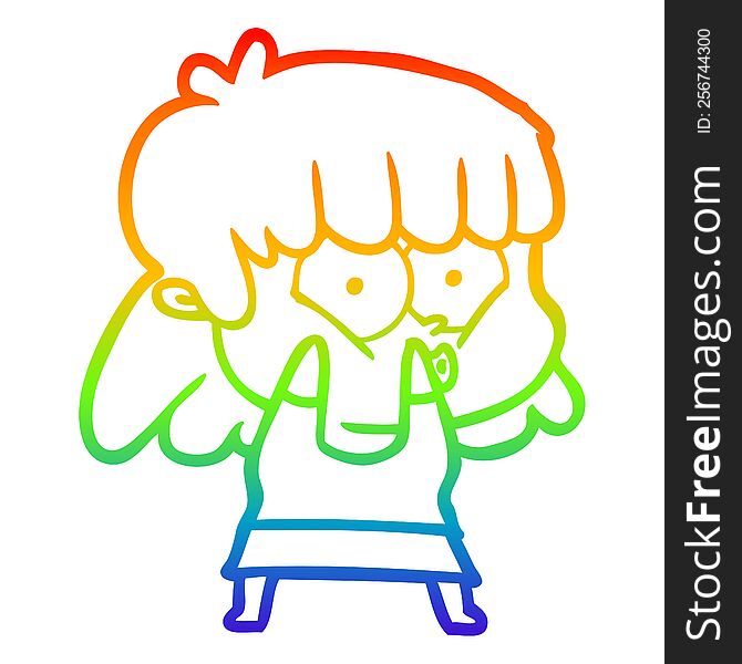 rainbow gradient line drawing of a cartoon whistling girl