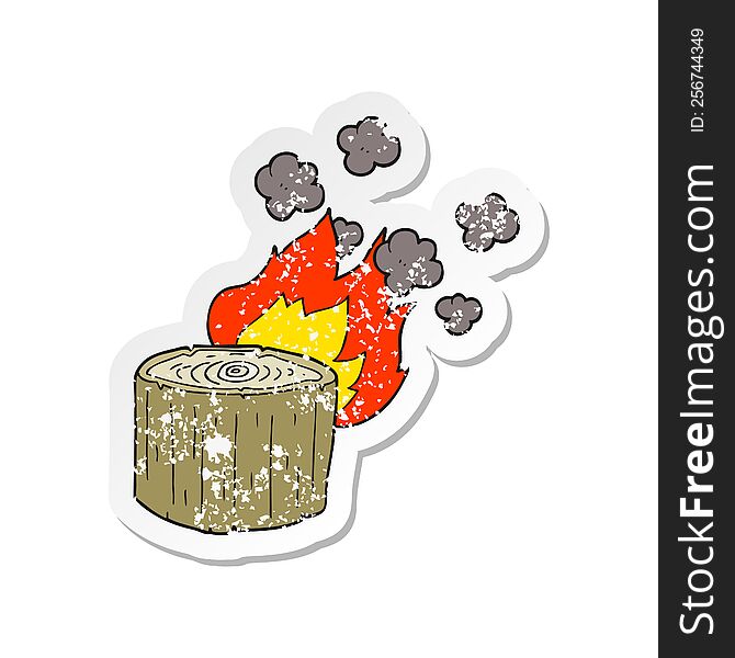 retro distressed sticker of a cartoon burning log