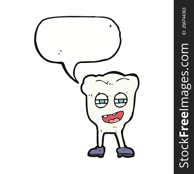 Cartoon Funny Tooth Character With Speech Bubble