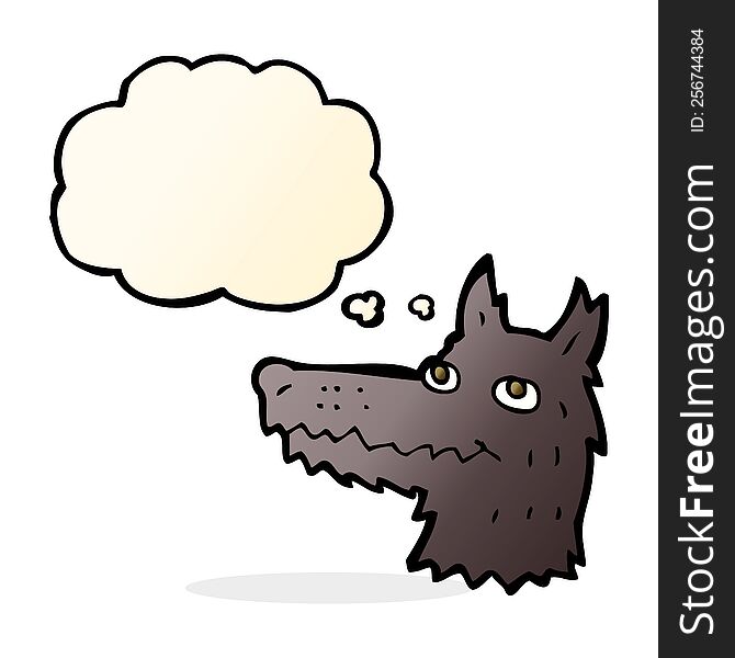 cartoon wolf head with thought bubble