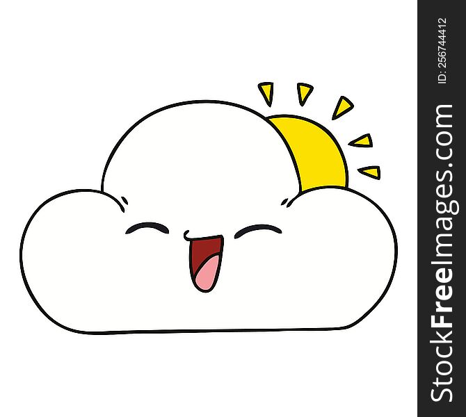 hand drawn quirky cartoon sun and happy cloud. hand drawn quirky cartoon sun and happy cloud