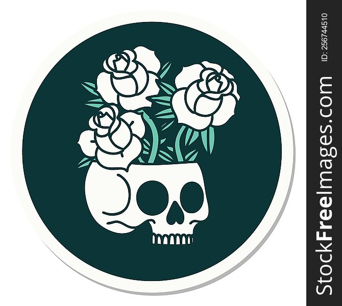 Tattoo Style Sticker Of A Skull And Roses