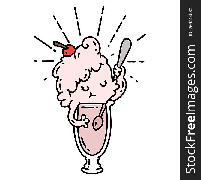 illustration of a traditional tattoo style ice cream character