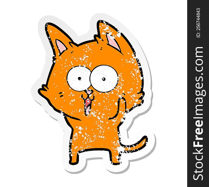 Distressed Sticker Of A Funny Cartoon Cat