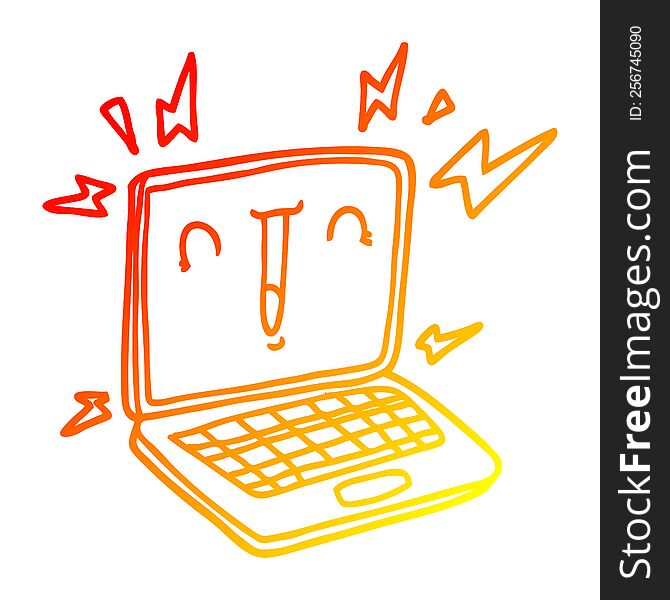 warm gradient line drawing cartoon laptop computer