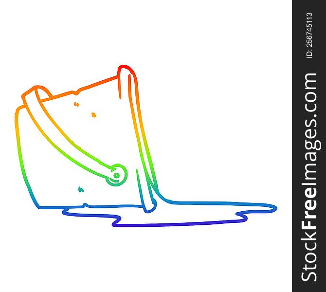 rainbow gradient line drawing of a cartoon spilled bucket of water