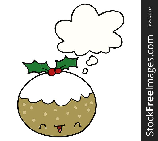 cute cartoon christmas pudding with thought bubble