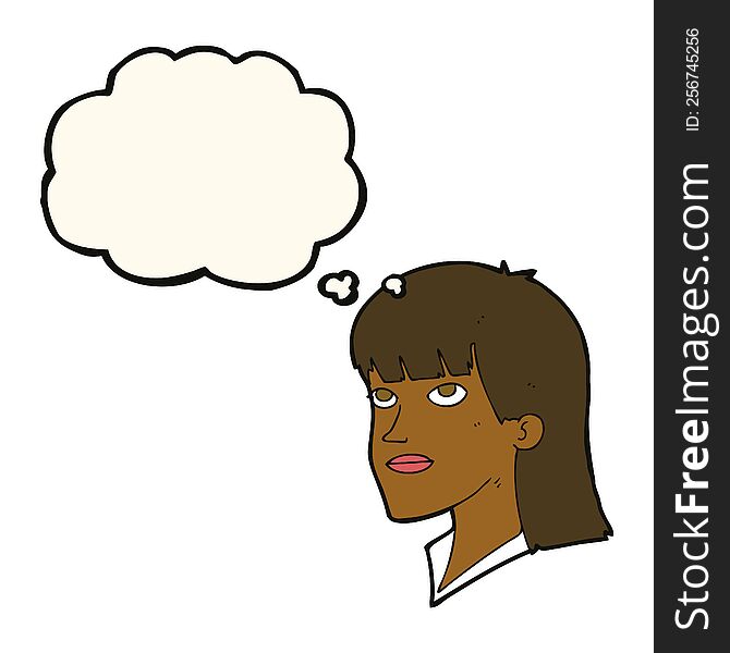 Cartoon Serious Woman With Thought Bubble