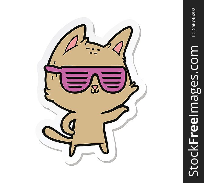 Sticker Of A Cartoon Cat Wearing Cool Glasses
