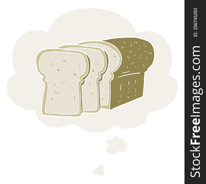 cartoon sliced bread with thought bubble in retro style