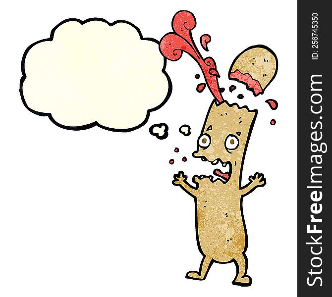 cartoon undercooked sausage with thought bubble