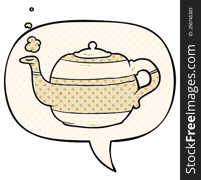 Cartoon Tea Pot And Speech Bubble In Comic Book Style