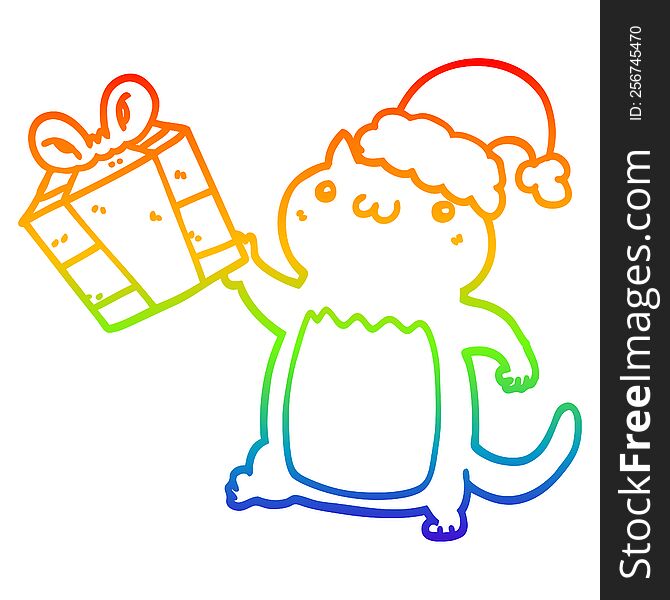 rainbow gradient line drawing cute cartoon christmas cat