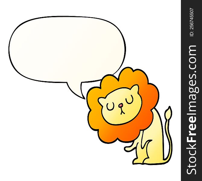 Cute Cartoon Lion And Speech Bubble In Smooth Gradient Style