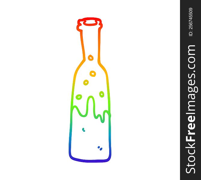 rainbow gradient line drawing of a cartoon bottle with sloshing wine