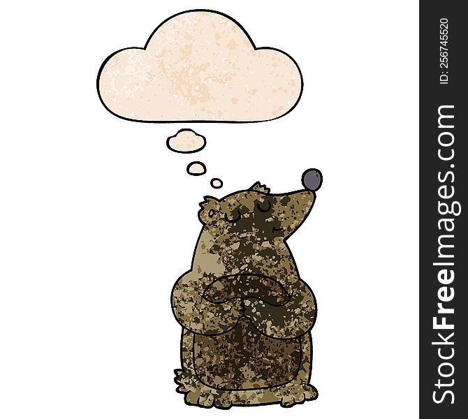 cartoon bear with thought bubble in grunge texture style. cartoon bear with thought bubble in grunge texture style