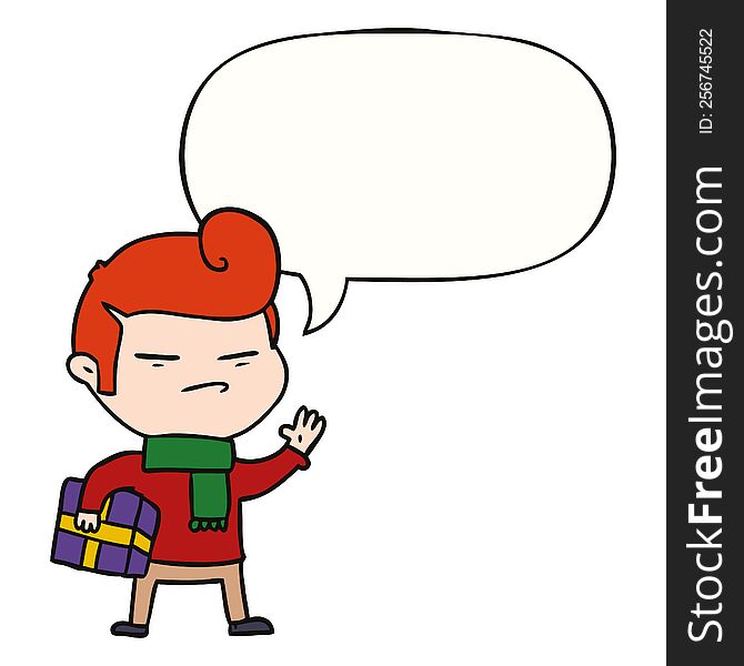 Cartoon Cool Guy And Fashion Hair Cut And Speech Bubble