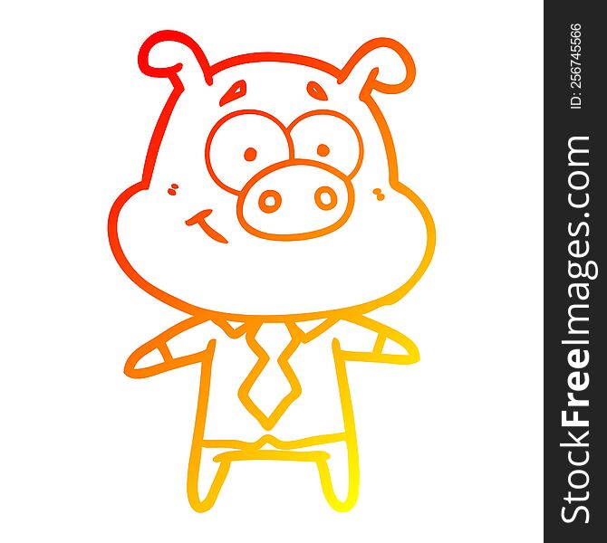 warm gradient line drawing of a happy cartoon pig boss