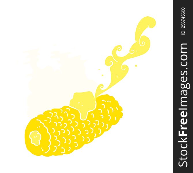 Flat Color Illustration Of A Cartoon Corn On Cob With Butter