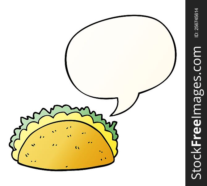 cartoon taco with speech bubble in smooth gradient style