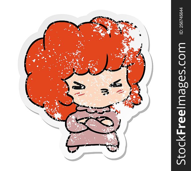 distressed sticker cartoon illustration of a cute cross kawaii girl. distressed sticker cartoon illustration of a cute cross kawaii girl