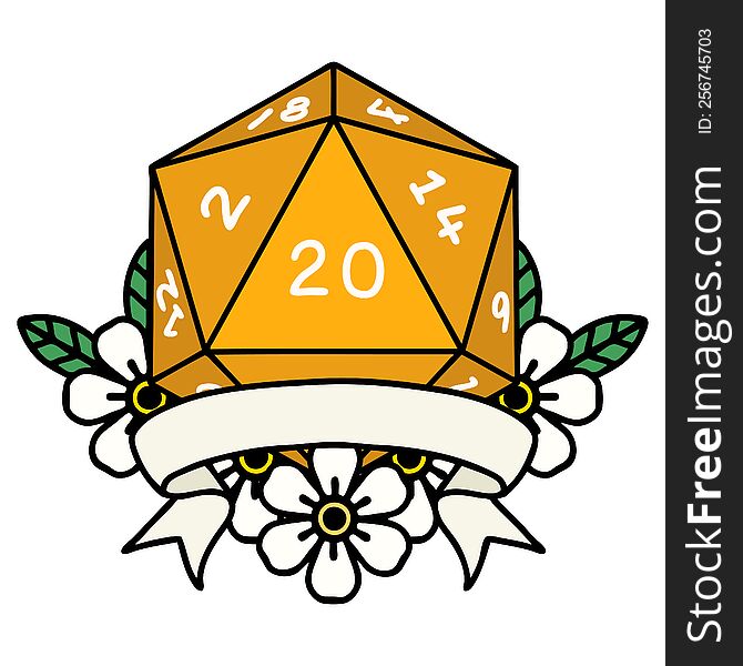 natural 20 critical hit D20 dice roll illustration