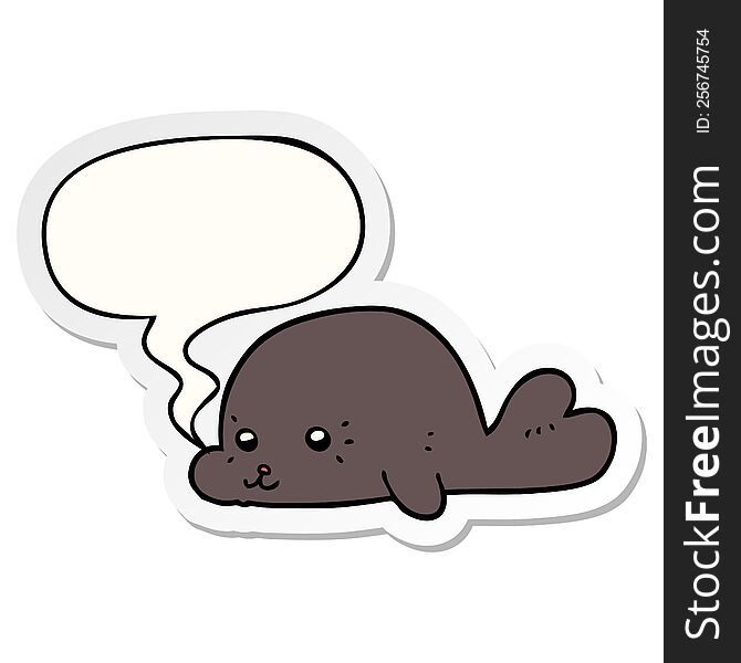 cartoon baby seal with speech bubble sticker. cartoon baby seal with speech bubble sticker