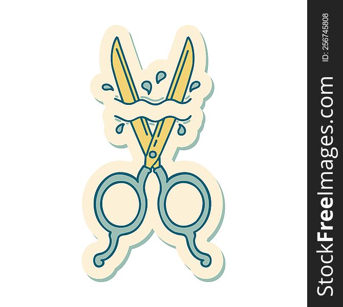 sticker of tattoo in traditional style of barber scissors. sticker of tattoo in traditional style of barber scissors