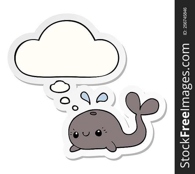 cute cartoon whale with thought bubble as a printed sticker