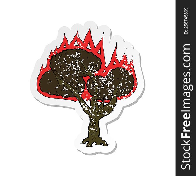 Retro Distressed Sticker Of A Cartoon Burning Tree